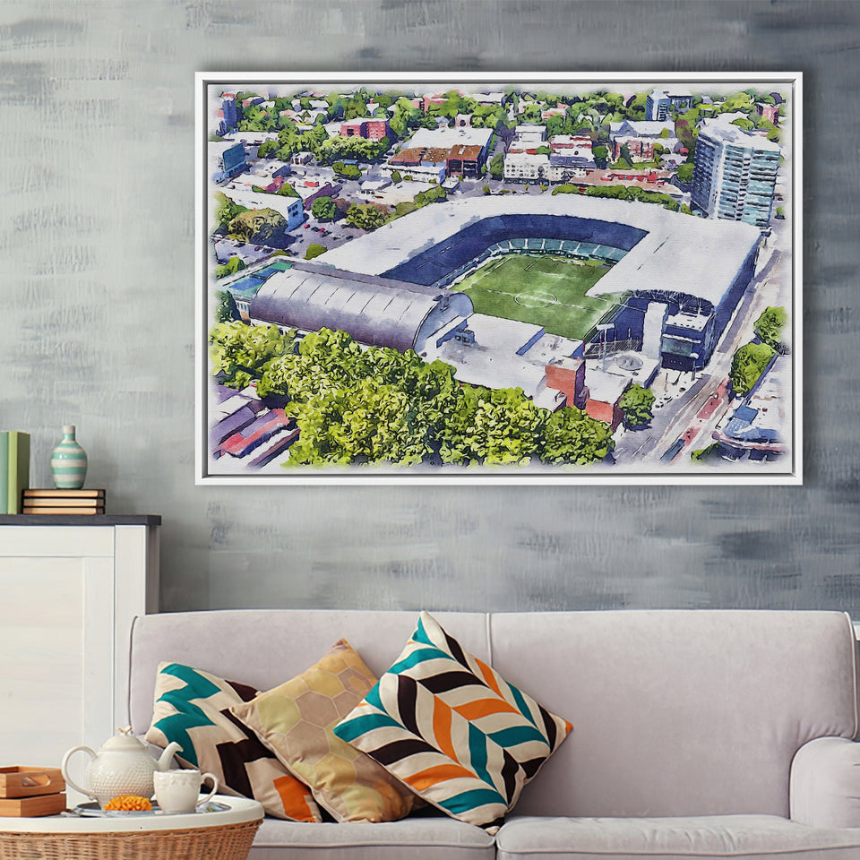 Providence Park Stadium WaterColor Framed Canvas Prints, Portland Oregon Watercolor, Stadium Art Gifts, Floating Frame
