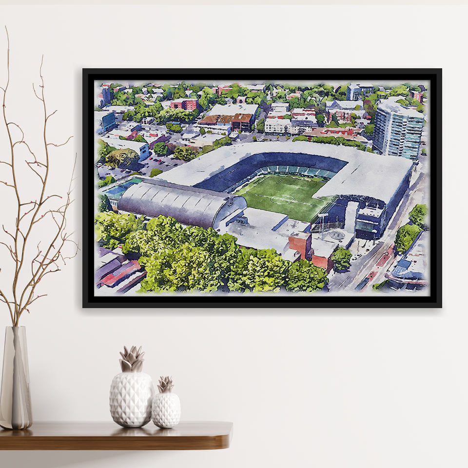 Providence Park Stadium WaterColor Framed Canvas Prints, Portland Oregon Watercolor, Stadium Art Gifts, Floating Frame