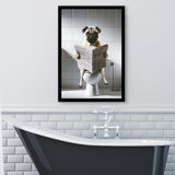 Pug  Funny Bathroom Decor Framed Art Print Wall Decor, Pug In Toilet