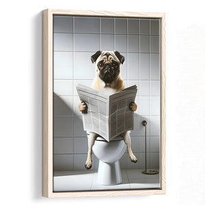 Pug  Funny Bathroom Decor Framed Canvas Prints Wall Art, Pug In Toilet