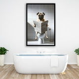 Pug  Funny Bathroom Decor Framed Art Print Wall Decor, Pug In Toilet