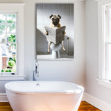 Pug  Funny Bathroom Decor Canvas Prints Wall Art,, Pug in Toilet