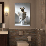 Pug  Funny Bathroom Decor Canvas Prints Wall Art,, Pug in Toilet