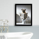 Pug  Funny Bathroom Decor Framed Art Print Wall Decor, Pug In Toilet