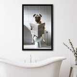 Pug  Funny Bathroom Decor Framed Canvas Prints Wall Art, Pug In Toilet