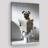 Pug  Funny Bathroom Decor Canvas Prints Wall Art,, Pug in Toilet