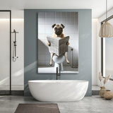 Pug  Funny Bathroom Decor Canvas Prints Wall Art,, Pug in Toilet
