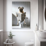 Pug  Funny Bathroom Decor Canvas Prints Wall Art,, Pug in Toilet