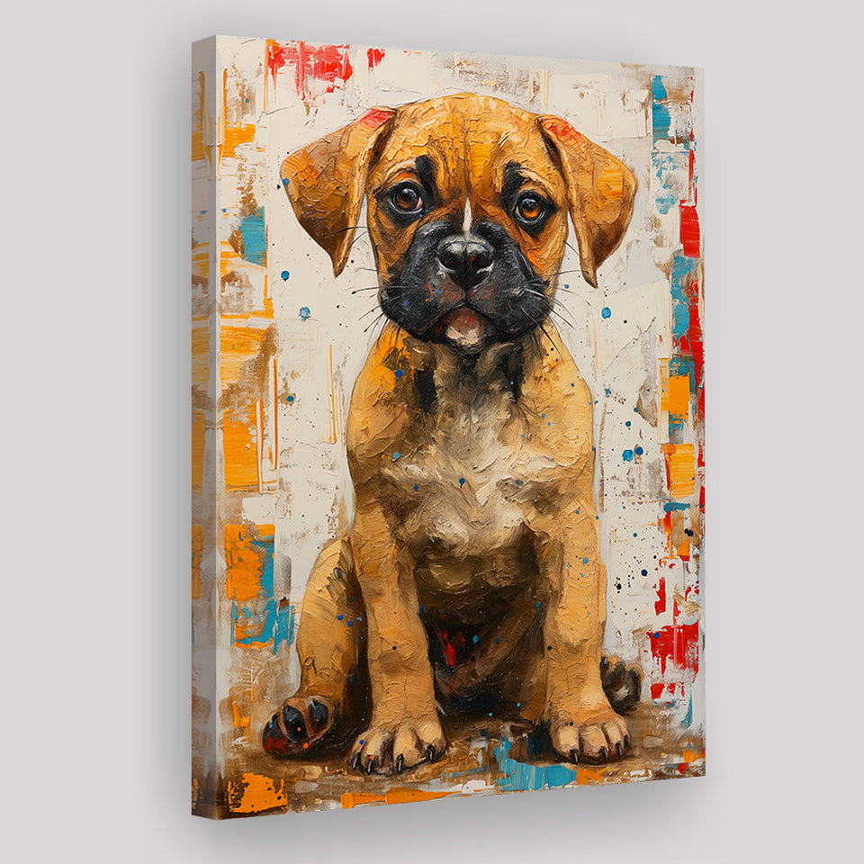 Puggle Dog Portrait Painting Full Body Technique Of, Canvas Prints Wall Art Decor, Painting Canvas