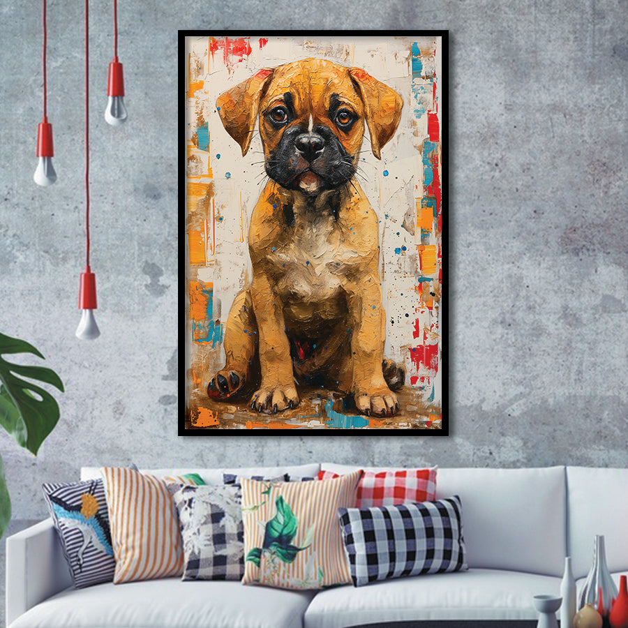 Puggle Dog Portrait Painting Full Body Technique Of, Framed Art Prints Wall Art Decor, Framed Picture Print