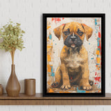 Puggle Dog Portrait Painting Full Body Technique Of, Framed Canvas Prints Wall Art Decor, Floating Frame