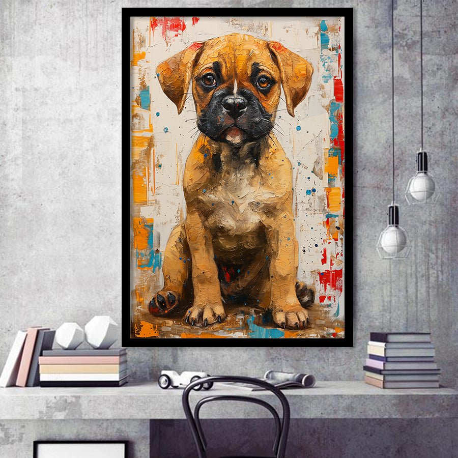 Puggle Dog Portrait Painting Full Body Technique Of, Framed Art Prints Wall Art Decor, Framed Picture Print