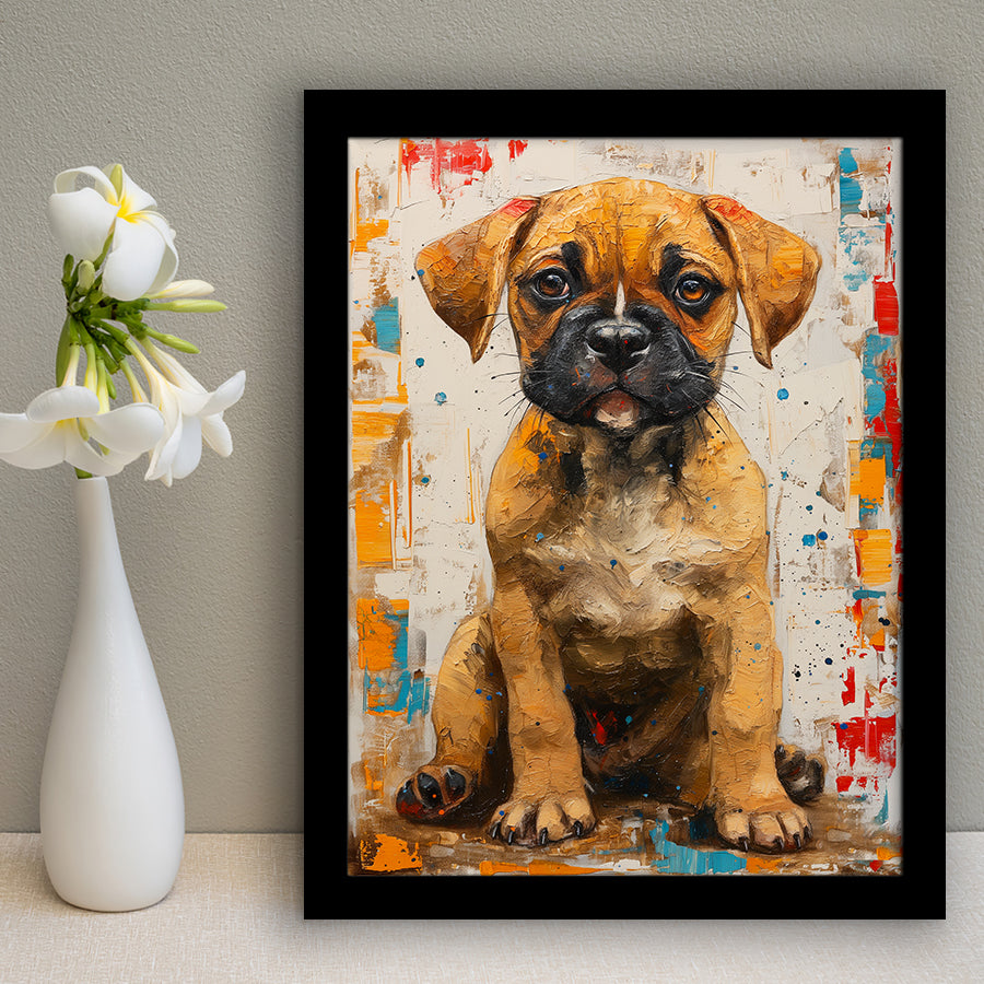 Puggle Dog Portrait Painting Full Body Technique Of, Framed Art Prints Wall Art Decor, Framed Picture Print