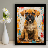 Puggle Dog Portrait Painting Full Body Technique Of, Framed Art Prints Wall Art Decor, Framed Picture Print