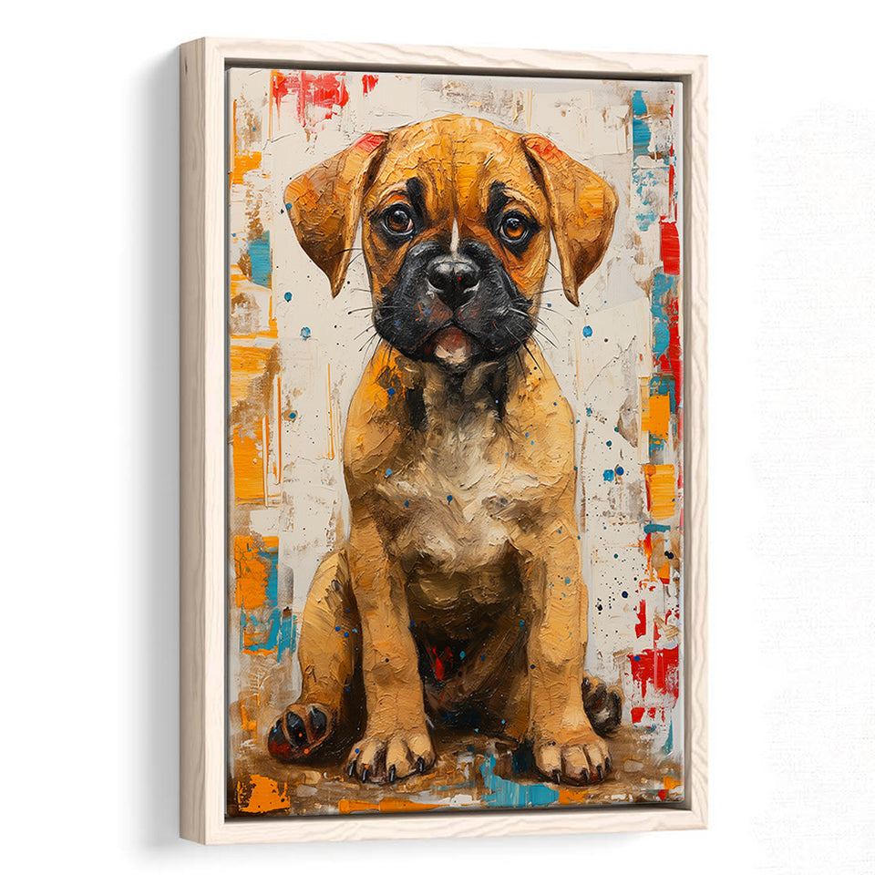 Puggle Dog Portrait Painting Full Body Technique Of, Framed Canvas Prints Wall Art Decor, Floating Frame