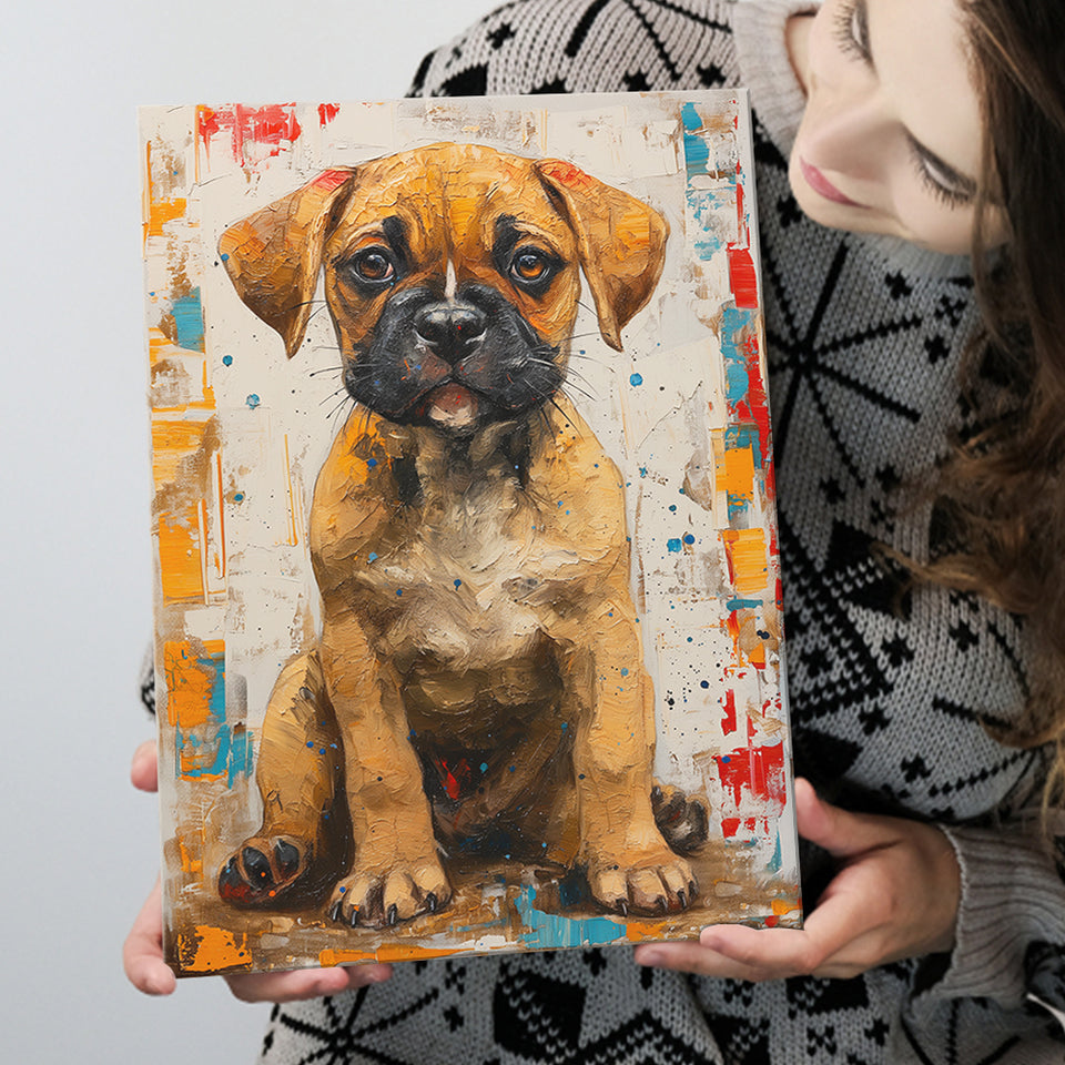 Puggle Dog Portrait Painting Full Body Technique Of, Canvas Prints Wall Art Decor, Painting Canvas