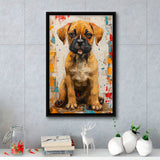 Puggle Dog Portrait Painting Full Body Technique Of, Framed Canvas Prints Wall Art Decor, Floating Frame