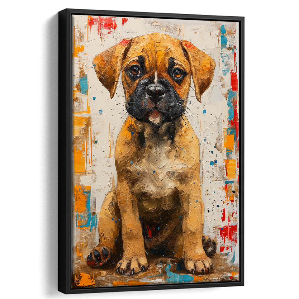 Puggle Dog Portrait Painting Full Body Technique Of, Framed Canvas Prints Wall Art Decor, Floating Frame