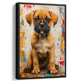 Puggle Dog Portrait Painting Full Body Technique Of, Framed Canvas Prints Wall Art Decor, Floating Frame