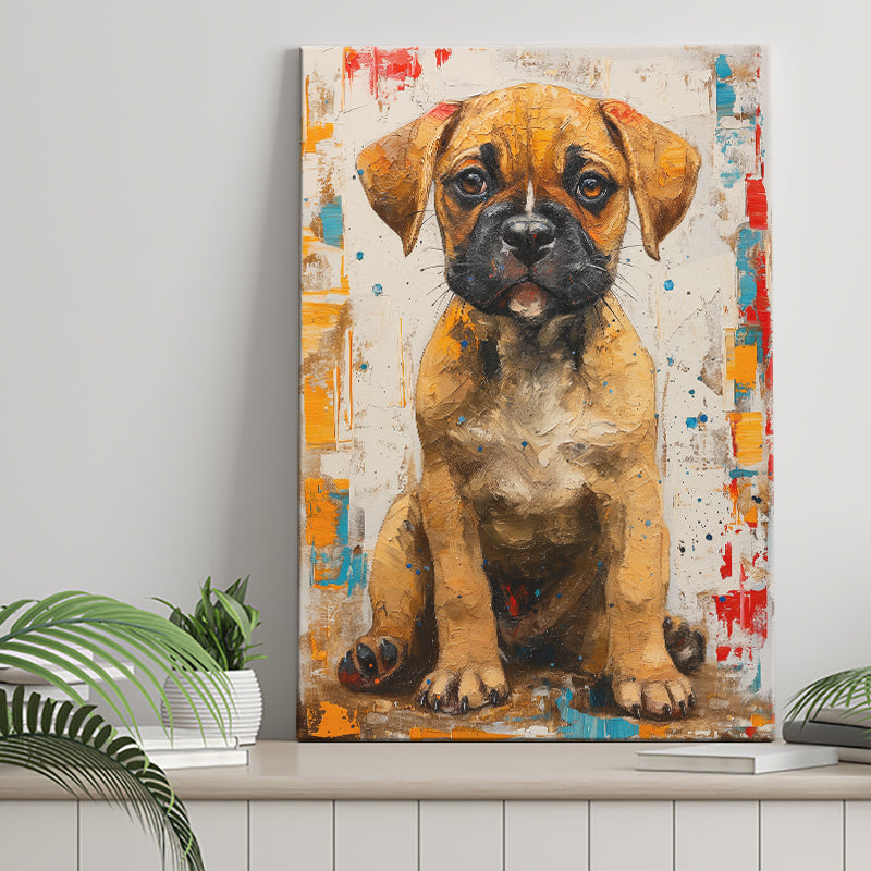 Puggle Dog Portrait Painting Full Body Technique Of, Canvas Prints Wall Art Decor, Painting Canvas