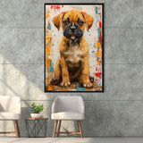 Puggle Dog Portrait Painting Full Body Technique Of, Framed Canvas Prints Wall Art Decor, Floating Frame