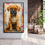 Puggle Dog Portrait Painting Full Body Technique Of, Framed Canvas Prints Wall Art Decor, Floating Frame