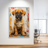 Puggle Dog Portrait Painting Full Body Technique Of, Framed Canvas Prints Wall Art Decor, Floating Frame