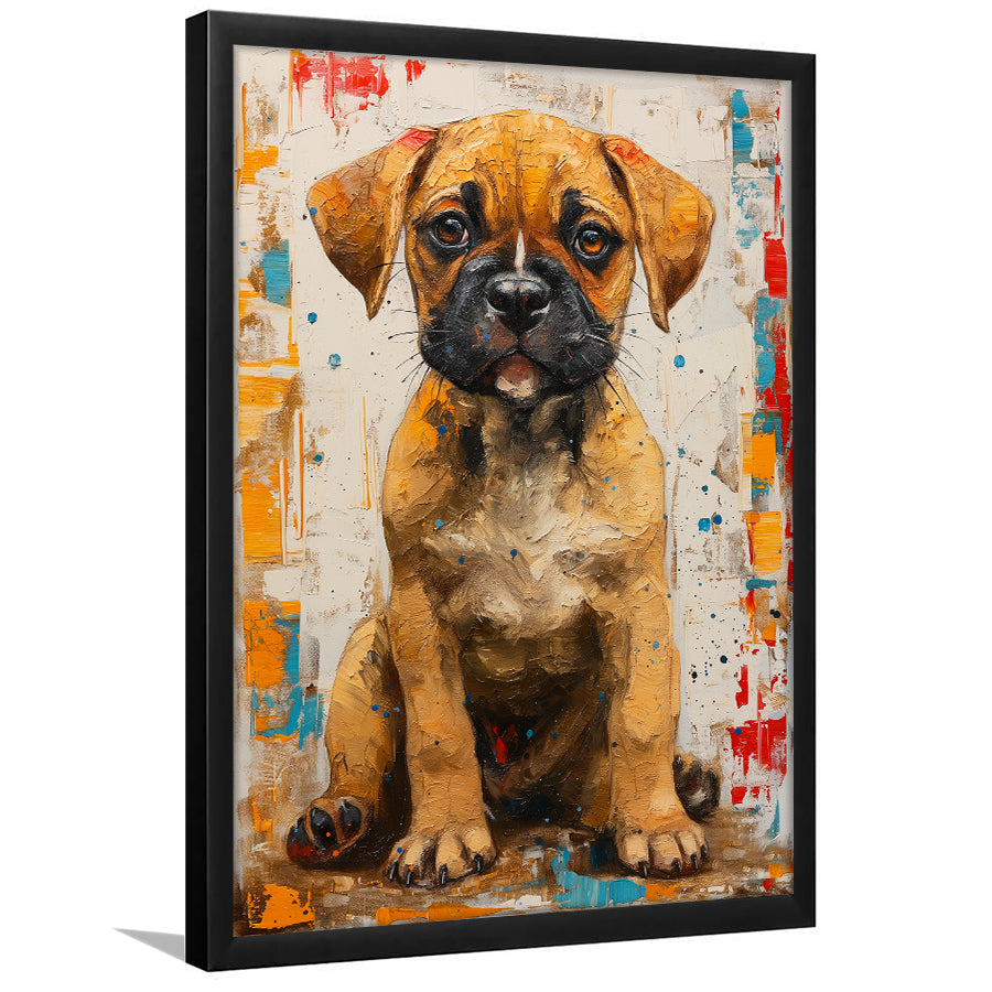Puggle Dog Portrait Painting Full Body Technique Of, Framed Art Prints Wall Art Decor, Framed Picture Print