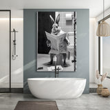 Rabbit Print  Funny Bathroom Decor Canvas Prints Wall Art,, Rabbit in Toilet
