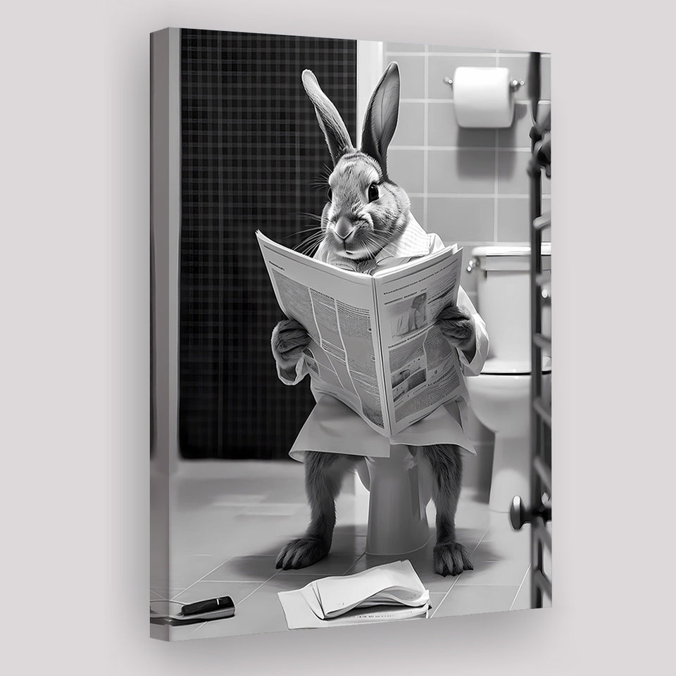Rabbit Print  Funny Bathroom Decor Canvas Prints Wall Art,, Rabbit in Toilet