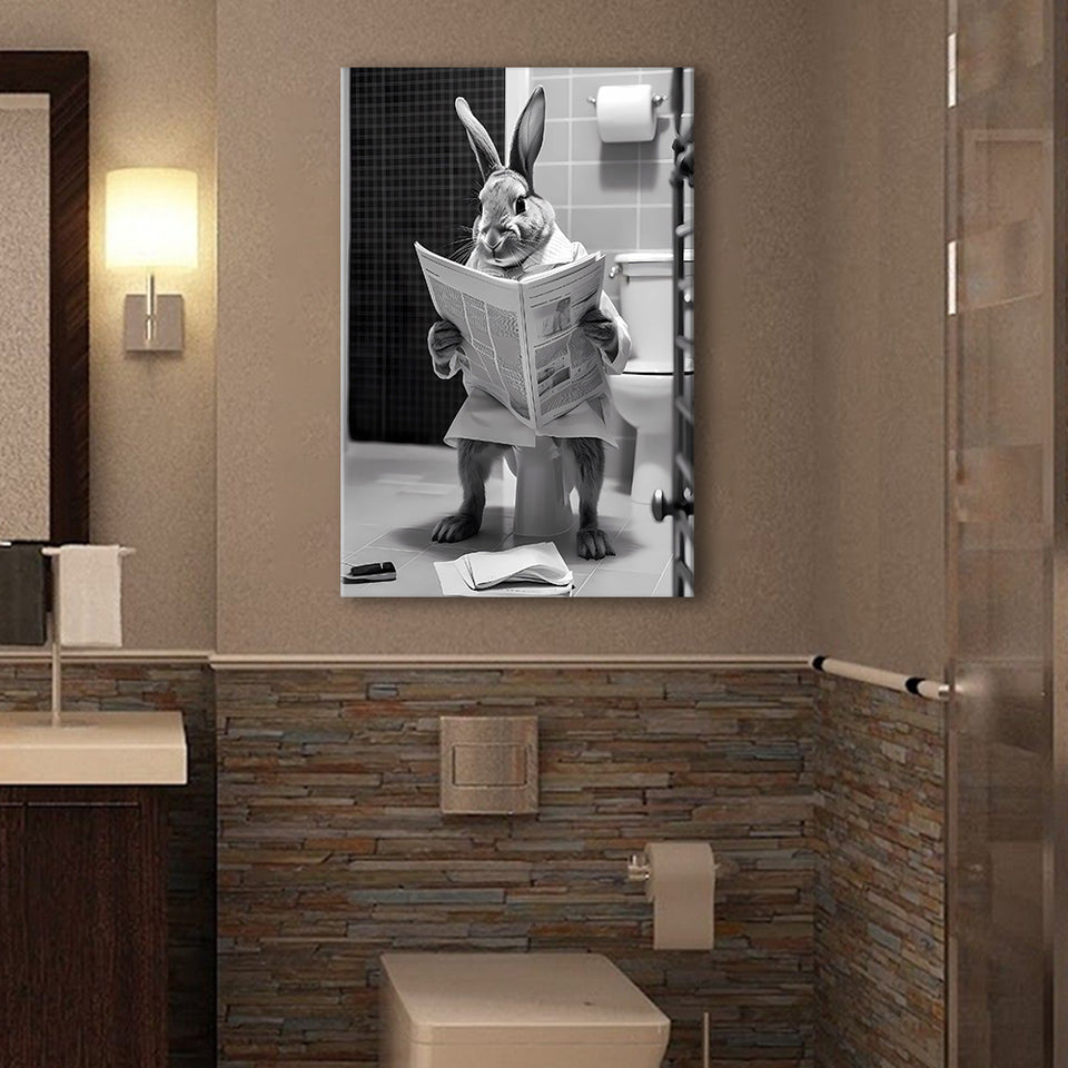 Rabbit Print  Funny Bathroom Decor Canvas Prints Wall Art,, Rabbit in Toilet