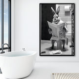 Rabbit Print  Funny Bathroom Decor Framed Art Print Wall Decor, Rabbit In Toilet