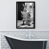 Rabbit Print  Funny Bathroom Decor Framed Art Print Wall Decor, Rabbit In Toilet