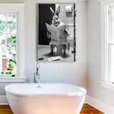 Rabbit Print  Funny Bathroom Decor Canvas Prints Wall Art,, Rabbit in Toilet