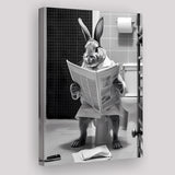 Rabbit Print  Funny Bathroom Decor Canvas Prints Wall Art,, Rabbit in Toilet