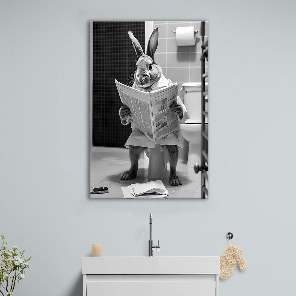 Rabbit Print  Funny Bathroom Decor Canvas Prints Wall Art,, Rabbit in Toilet