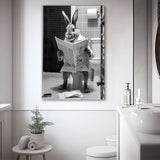 Rabbit Print  Funny Bathroom Decor Canvas Prints Wall Art,, Rabbit in Toilet