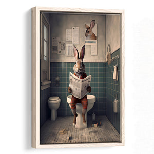 Rabbit Print  Funny Bathroom Decor Framed Canvas Prints Wall Art, Rabbit In Toilet