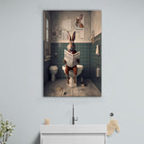 Rabbit Print  Funny Bathroom Decor Canvas Prints Wall Art,, Rabbit in Toilet