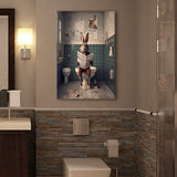 Rabbit Print  Funny Bathroom Decor Canvas Prints Wall Art,, Rabbit in Toilet