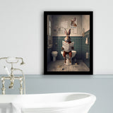 Rabbit Print  Funny Bathroom Decor Framed Art Print Wall Decor, Rabbit In Toilet