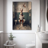 Rabbit Print  Funny Bathroom Decor Canvas Prints Wall Art,, Rabbit in Toilet