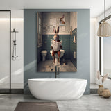 Rabbit Print  Funny Bathroom Decor Canvas Prints Wall Art,, Rabbit in Toilet