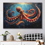 Red And Brown Octopus In The Blue Sea Ocean Acrylic, Art Print, Canvas Print Wall Art Home Decor