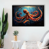 Red And Brown Octopus In The Blue Sea Ocean Acrylic, Floating Frame, Framed Canvas Print Wall Art Home Decor