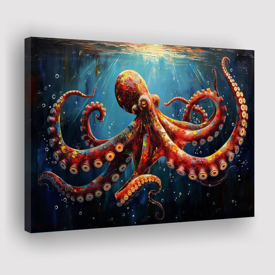 Red And Brown Octopus In The Blue Sea Ocean Acrylic, Art Print, Canvas Print Wall Art Home Decor