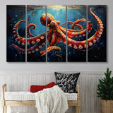 Red And Brown Octopus In The Blue Sea Ocean Acrylic, Extra Large Canvas, Canvas Print Wall Art Decor