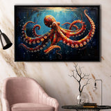 Red And Brown Octopus In The Blue Sea Ocean Acrylic, Floating Frame, Framed Canvas Print Wall Art Home Decor