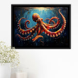 Red And Brown Octopus In The Blue Sea Ocean Acrylic, Floating Frame, Framed Canvas Print Wall Art Home Decor