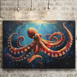 Red And Brown Octopus In The Blue Sea Ocean Acrylic, Art Print, Canvas Print Wall Art Home Decor